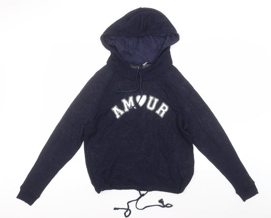 Additional front view of Divided women’s blue polyester pullover hoodie, size M, - amour