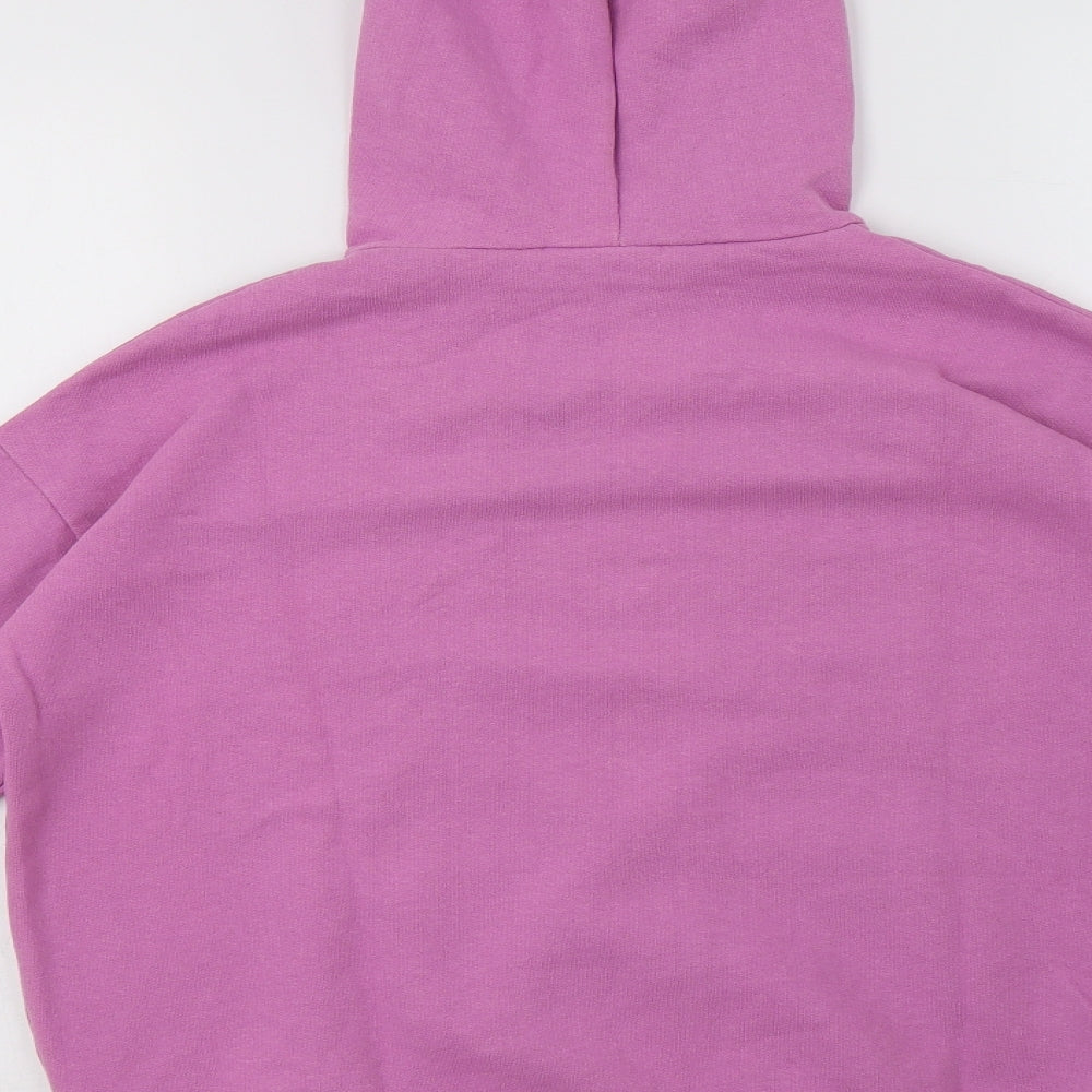 Brand and care label for Boohoo women’s purple cotton pullover hoodie, size UK 8, - rose