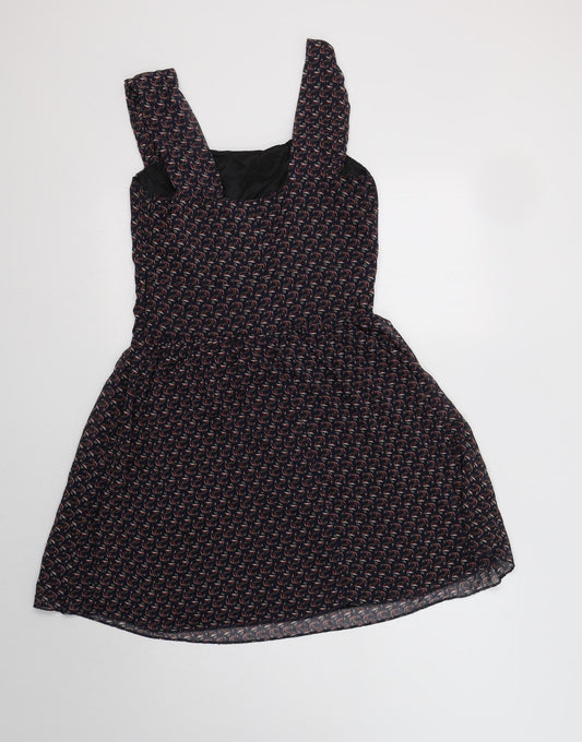 Love Womens Blue Geometric Polyester Fit & Flare Size M Scoop Neck Zip - Anchor Print