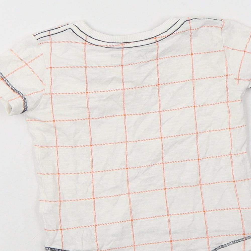 NEXT Baby White Check Cotton Basic T-Shirt Size 3-6 Months Crew Neck