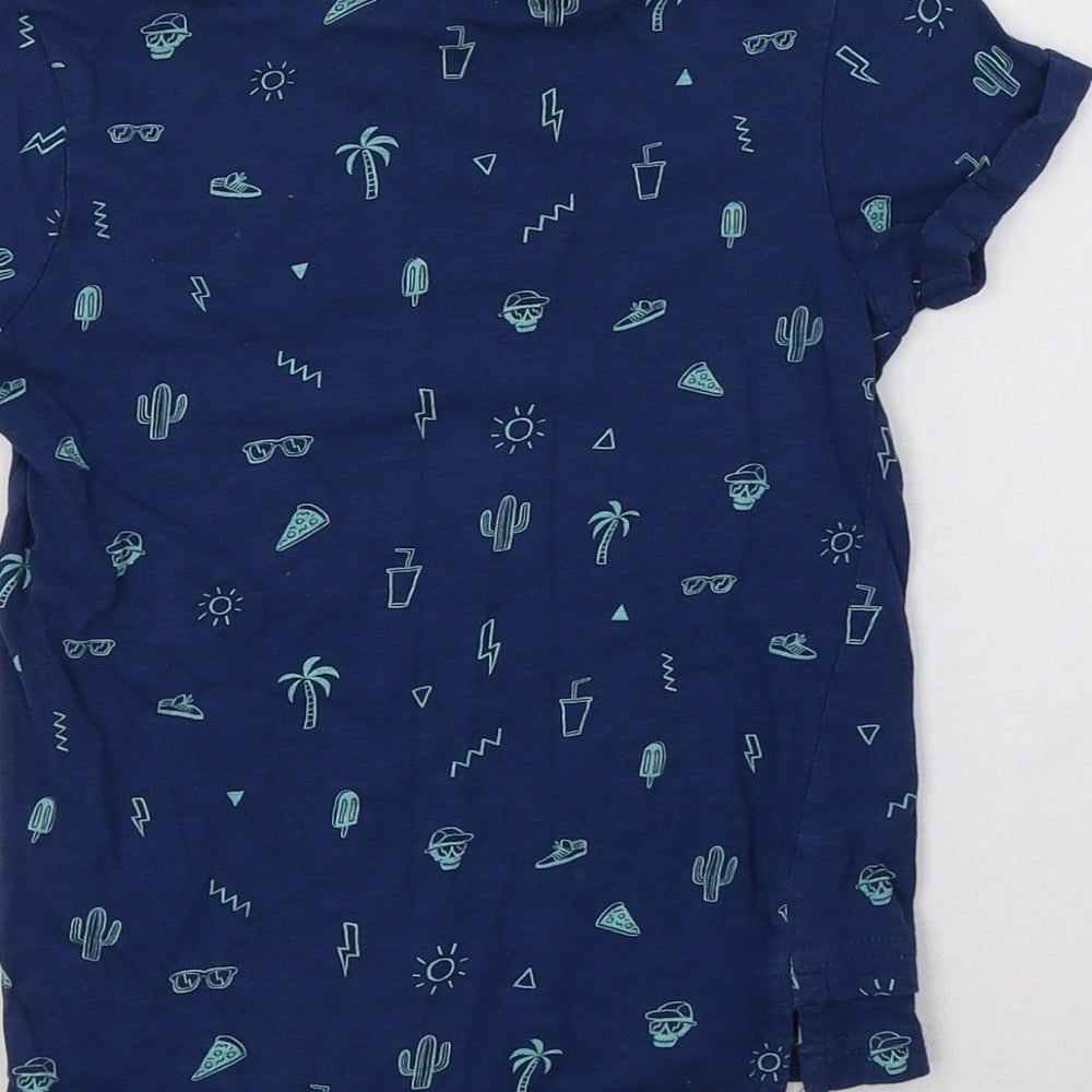 George Boys Blue Geometric Cotton Basic T-Shirt Size 4-5 Years Crew Neck