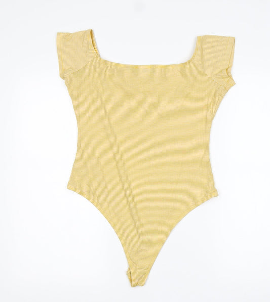 Primark Womens Yellow Check Polyester Bodysuit One-Piece Size M