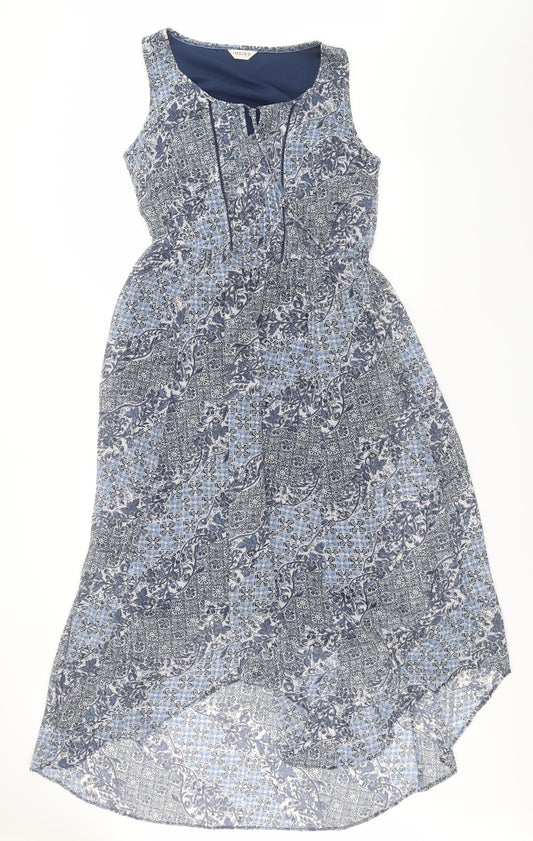 Additional front view of Indigo women’s blue geometric polyester a-line, size UK 10, round neck