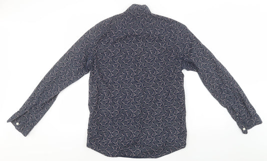 Mens UK Size S H&M Blue Button-Up Long Sleeve Casual Shirt