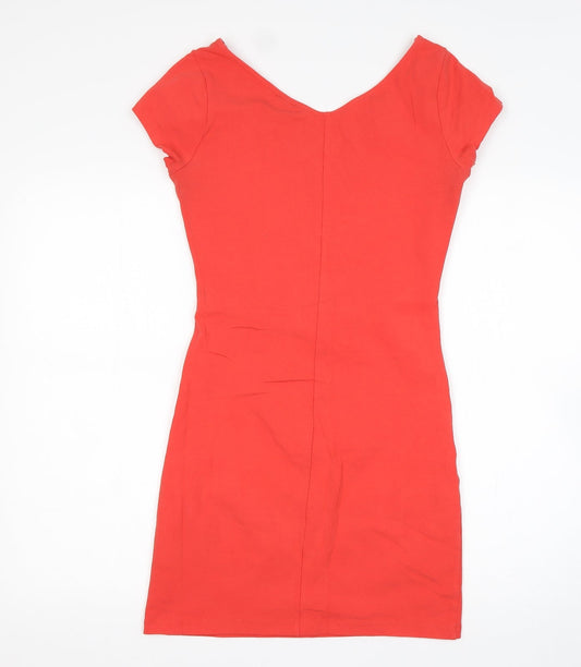 Topshop Womens Orange Cotton Mini Size 10 Round Neck
