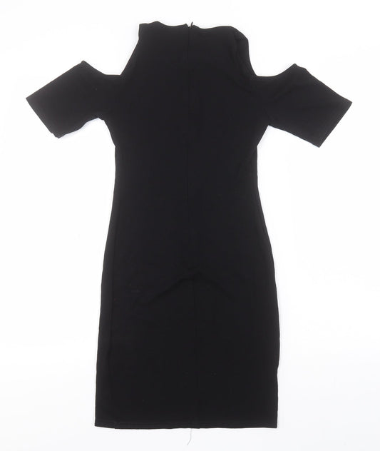 New Look Womens Black Viscose Pencil Dress Size 8 Round Neck