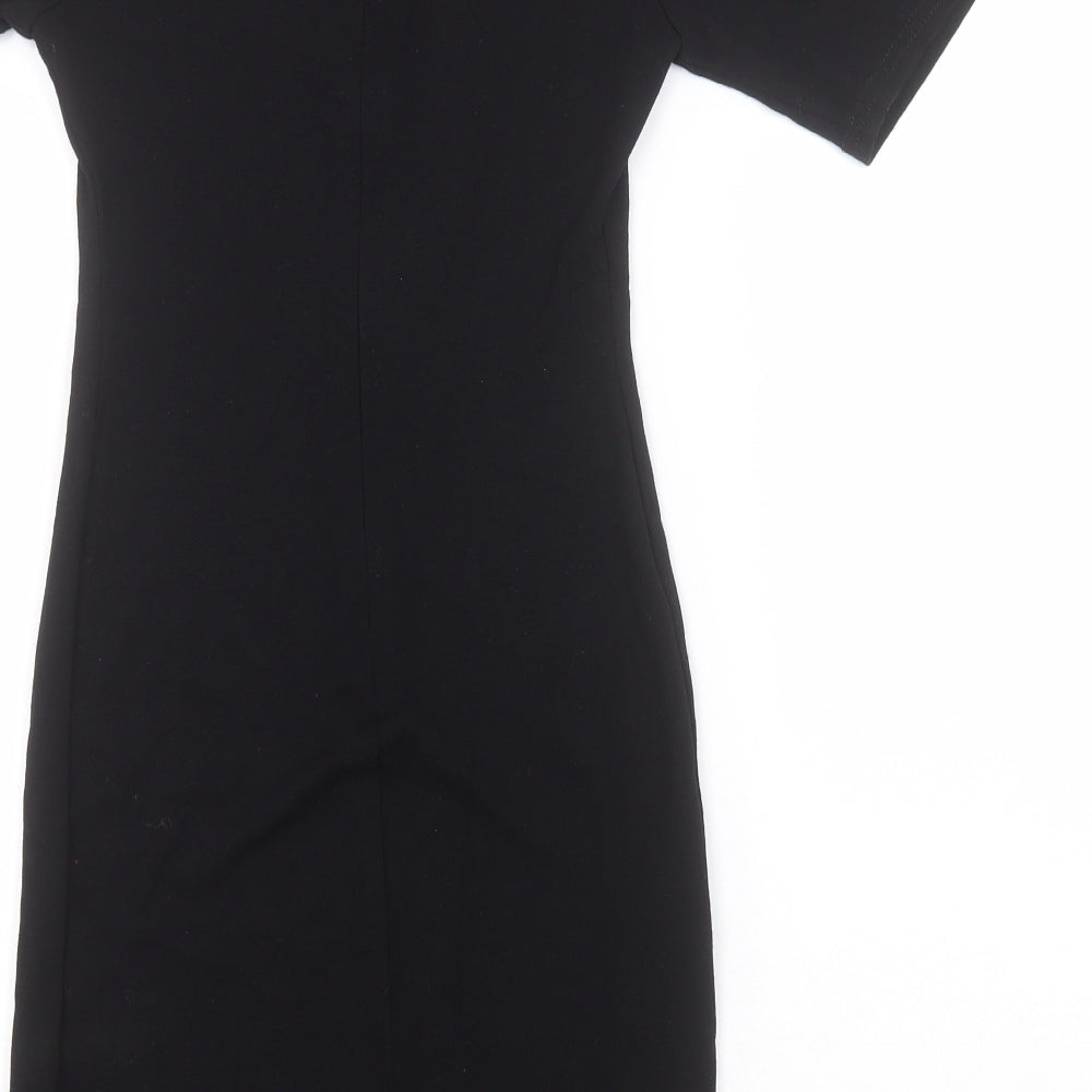 New Look Womens Black Viscose Pencil Dress Size 8 Round Neck