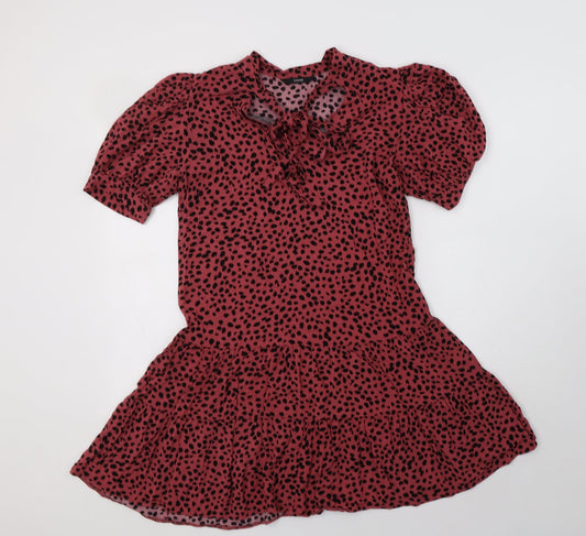 Additional front view of George women’s pink animal print viscose a-line, size UK 8, v-neck
