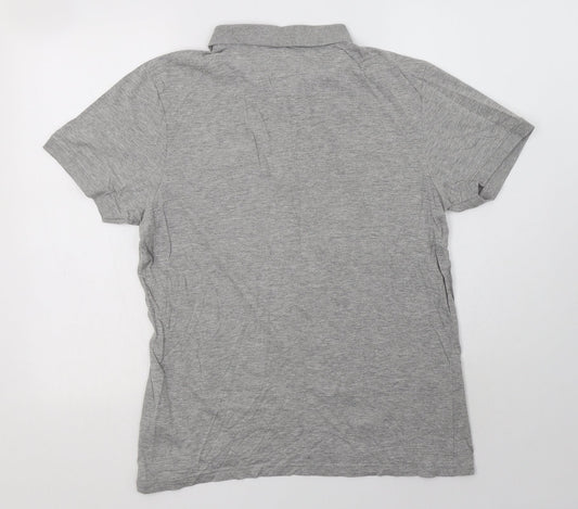 Primark Mens Grey Cotton Polo Size L Collared Button