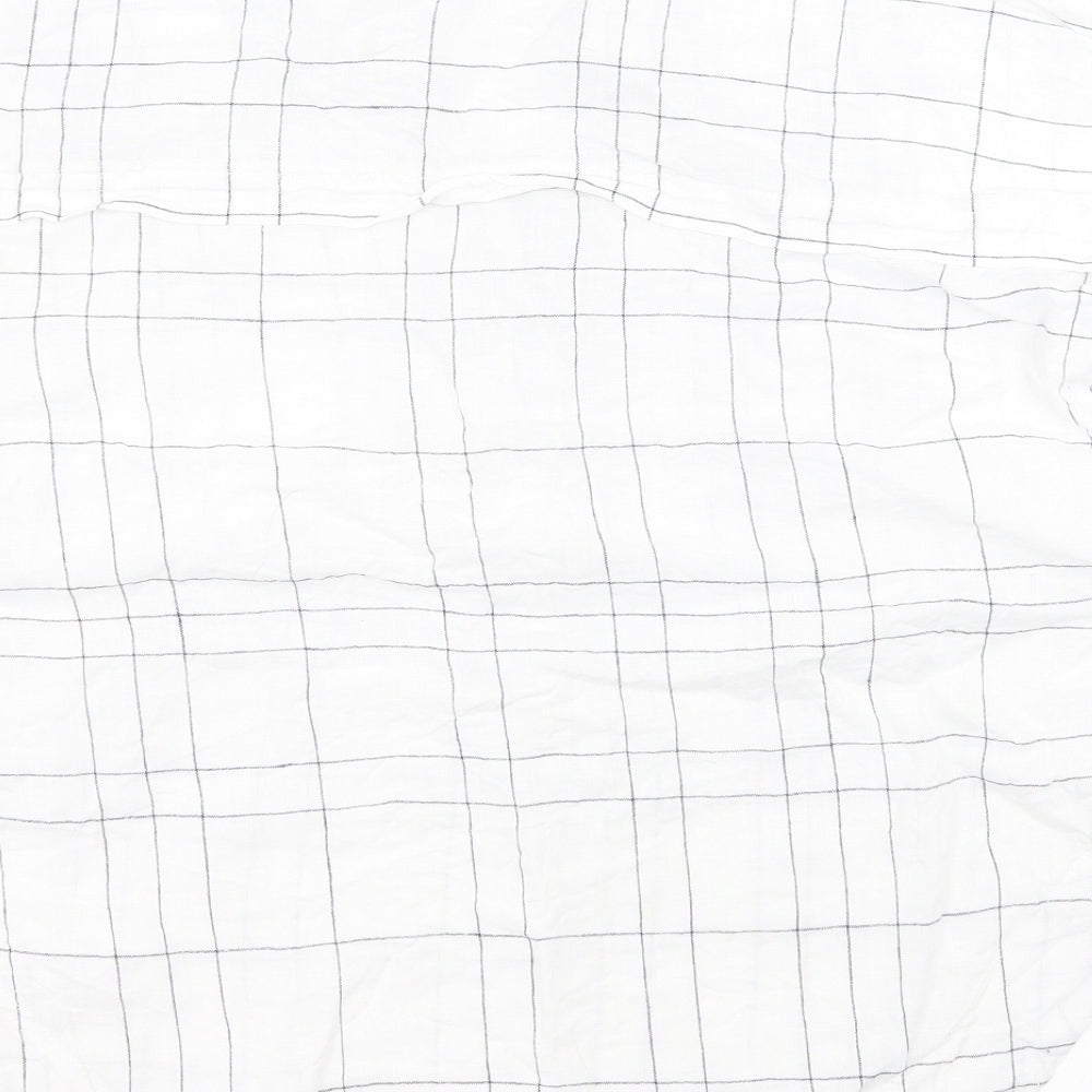 Marks and Spencer Mens White Plaid Flax T-Shirt Size 14 Round Neck