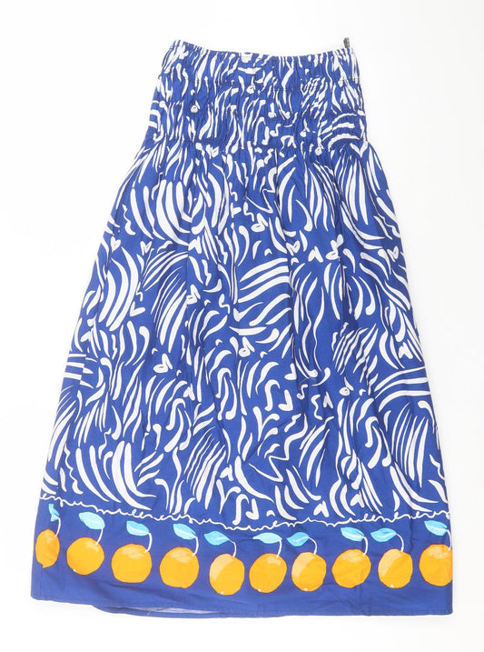 Primark Womens Blue Animal Print Cotton A-Line Size 4 Off the Shoulder