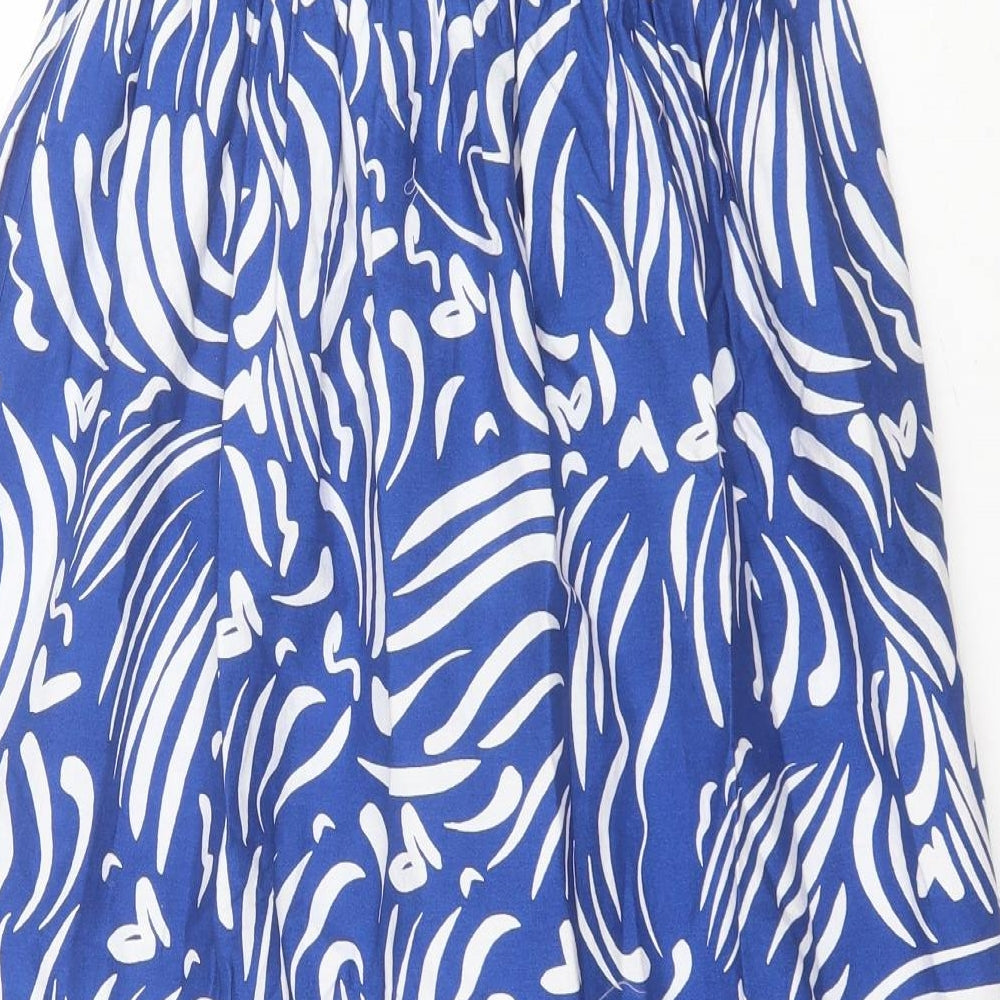 Primark Womens Blue Animal Print Cotton A-Line Size 4 Off the Shoulder