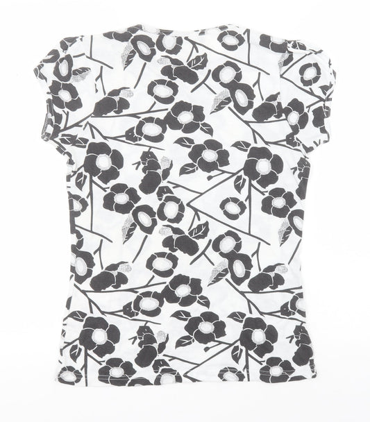 Atmosphere Womens White Floral Cotton Basic Polo Size 12 Round Neck