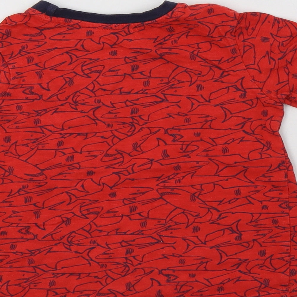 Nutmeg Baby Red Geometric Cotton Basic T-Shirt Size 18-24 Months Crew Neck - Shark Print