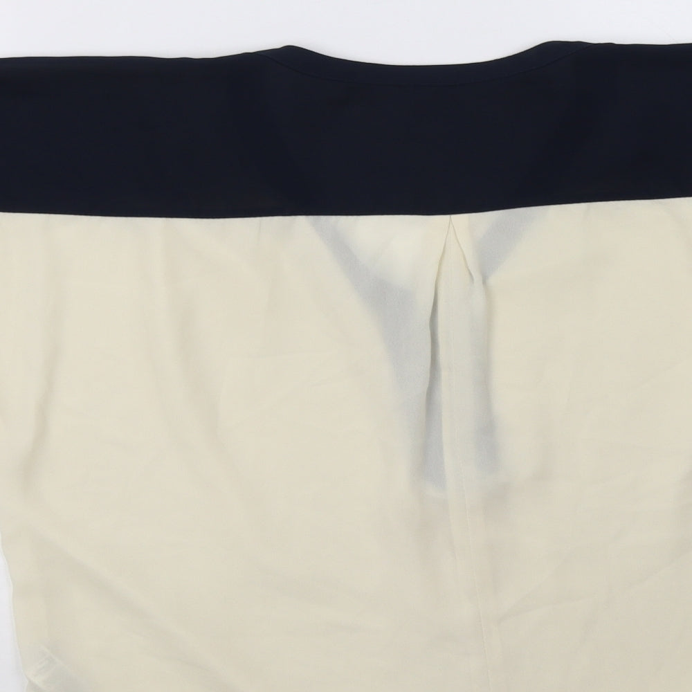 Brand and care label for Forever 21 women’s ivory colourblock polyester basic blouse, size XS, v-neck