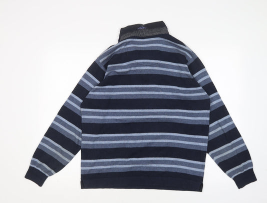 M&S Mens Multicoloured Collared Striped Cotton Pullover Jumper Size M