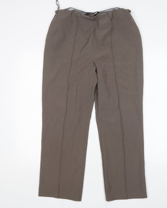 Additional front view of Bonmarché women’s brown polyester trousers, size UK 14, 27-inch leg regular
