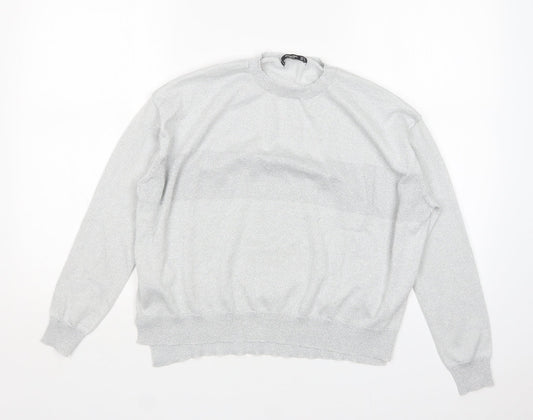 Mango Womens Silver Round Neck Viscose Pullover Jumper Size S