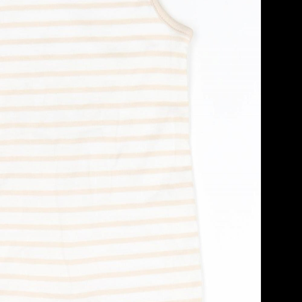 Disney by George Baby White Animal Print Cotton Romper One-Piece Size 3-6 Months Snap - Light beige stripe trim Peek-a-Boo Pooh