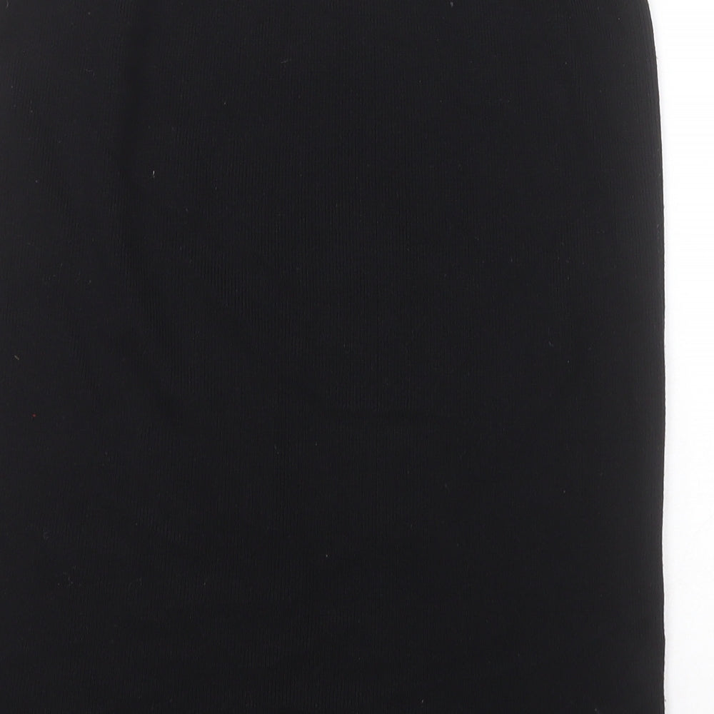 Brand and care label for Marks & Spencer women’s black acrylic a-line skirt, size S