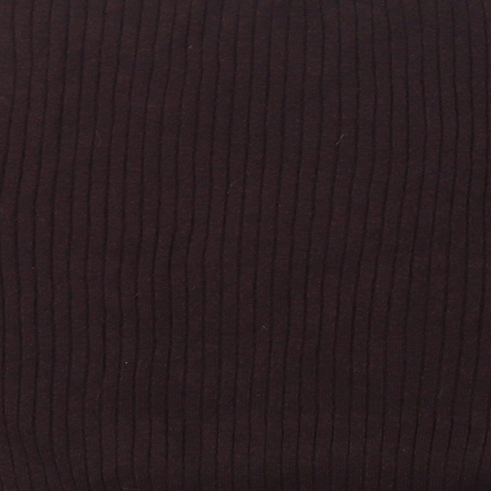 Brand and care label for F&F women’s black round neck striped viscose jumper, size UK 10