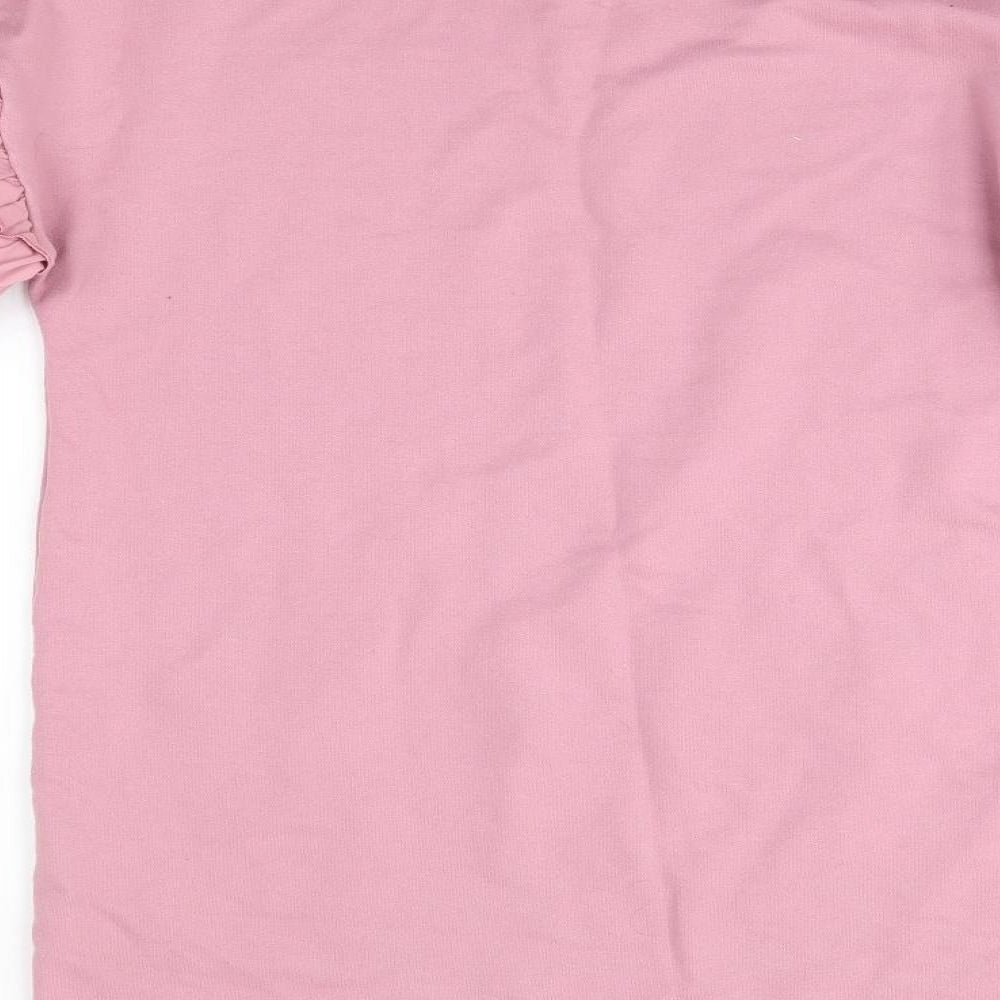 Brand and care label for Lipsy London women’s pink cotton jumper dress, size UK 6, round neck