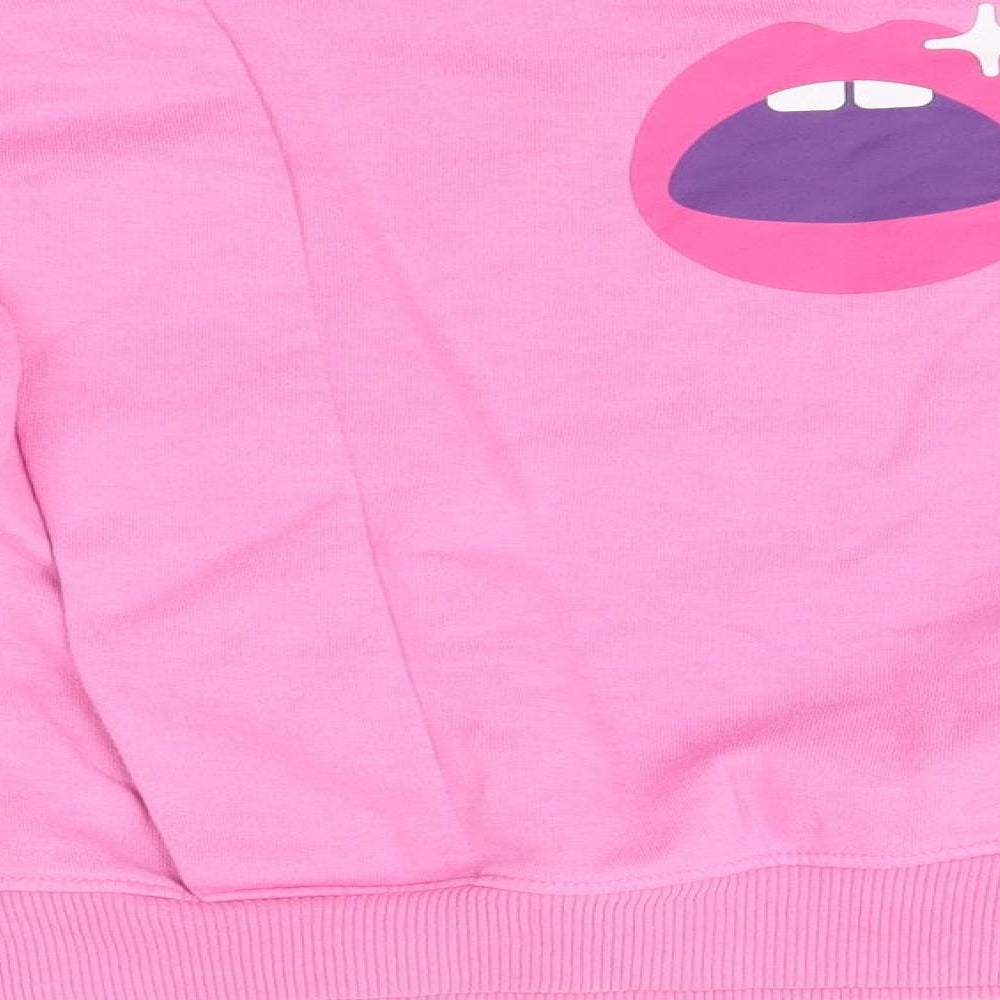 Brand and care label for Primark women’s pink round neck polyester jumper, size XS, - sex education
