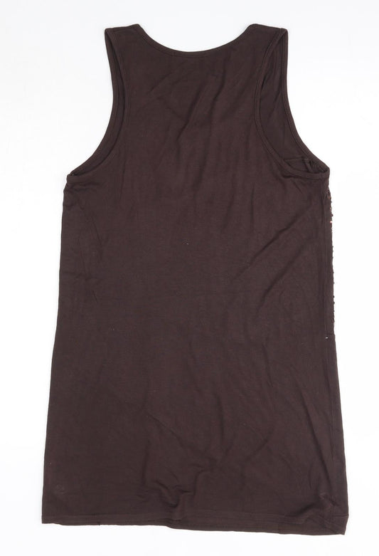 Preworn Womens Brown Viscose Tank Dress Size 10 Round Neck