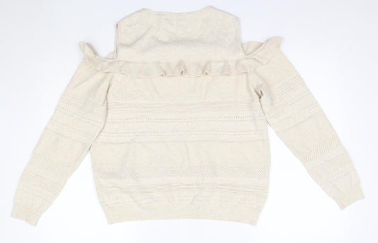 George Womens Beige Round Neck Cotton Pullover Jumper Size 12