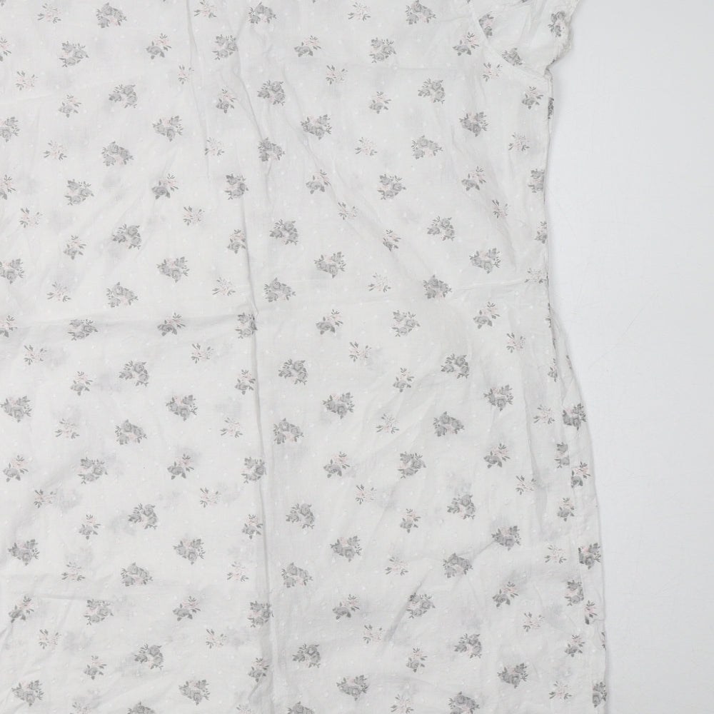 BHS Womens White Floral Cotton Chemise Dress Size 12 Button