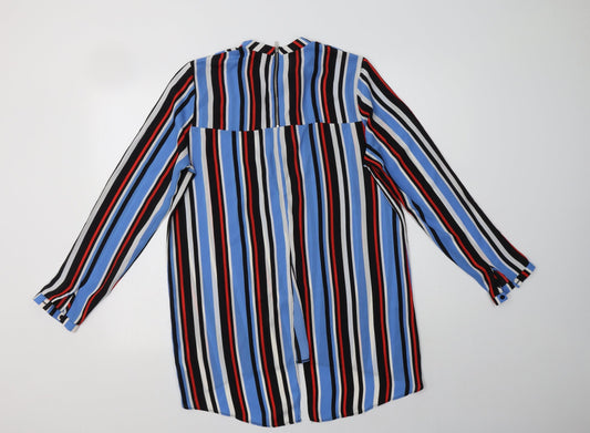 Primark Womens Blue Striped Polyester Basic Blouse Size 12 Mock Neck