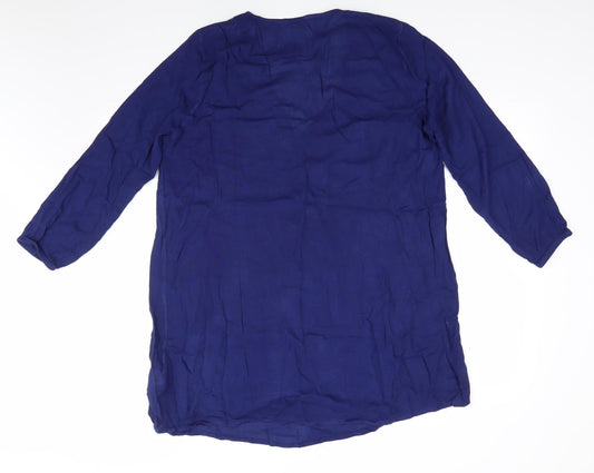 Dorothy Perkins Womens Blue Viscose A-Line Size M V-Neck Pullover - Beach dress Lace trim Elastic Cuffs