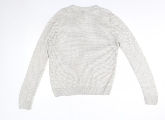 New Look Mens Grey Round Neck Acrylic Pullover Jumper Size S