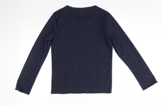 George Womens Blue Striped Polyester Basic Blouse Size 14 Round Neck