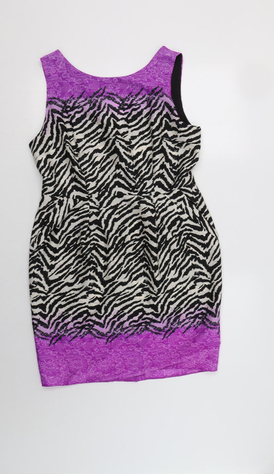 Additional front view of Wallis women’s multicoloured animal print polyester shift, size UK 14, round neck zip