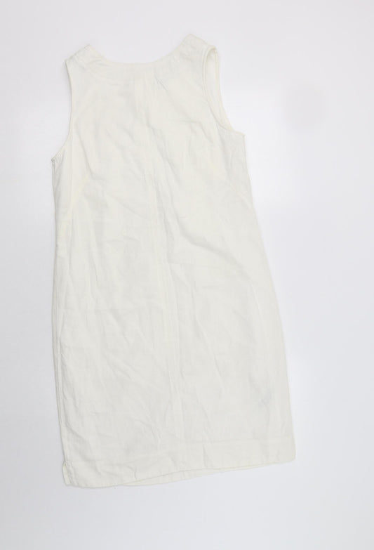 M&S Womens Ivory Linen A-Line Size 8 V-Neck