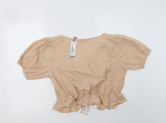 Boohoo Womens Beige Cotton Basic Blouse Size 18 V-Neck