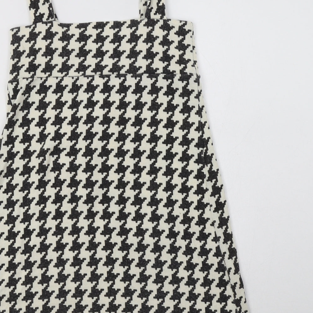 Preworn Womens Ivory Houndstooth Acrylic Pinafore/Dungaree Dress Size S Square Neck