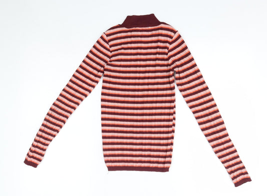 Primark Womens Purple Round Neck Striped Polyester Pullover Jumper Size 2XS