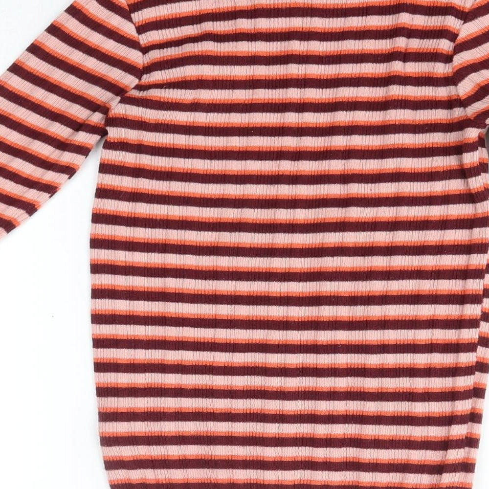 Primark Womens Purple Round Neck Striped Polyester Pullover Jumper Size 2XS