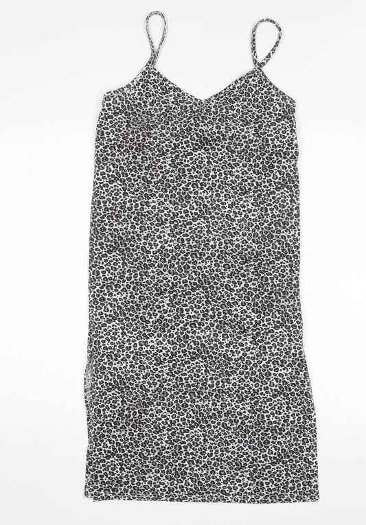 Boohoo Womens Multicoloured Animal Print Polyacrylate Fibre Tank Dress Size 8 V-Neck
