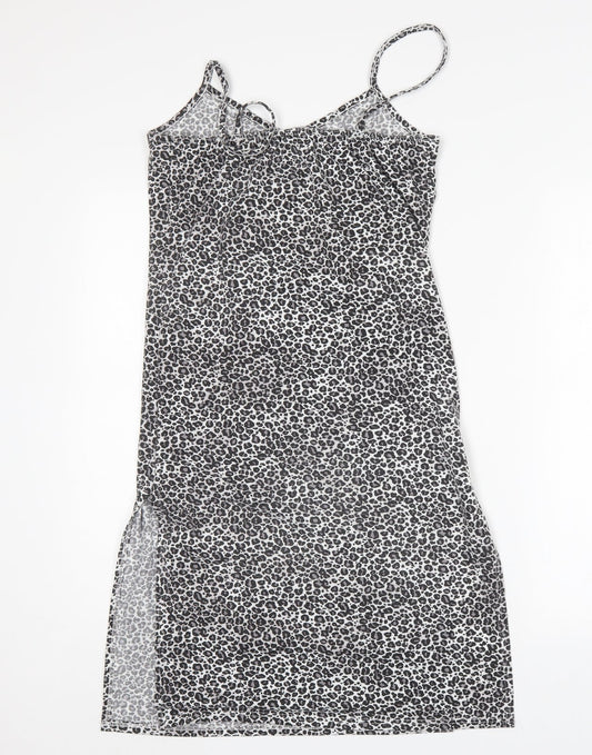 Boohoo Womens Multicoloured Animal Print Polyacrylate Fibre Tank Dress Size 8 V-Neck