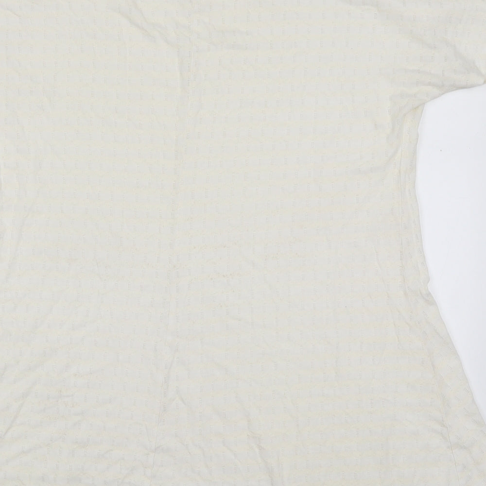 Brand and care label for Miss Pretty World women’s ivory striped polyester basic t-shirt, round neck - cream coloured