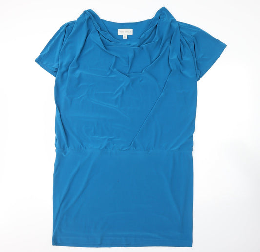 Additional front view of Ronni Nicole women’s blue polyester shift, size UK 20, round neck