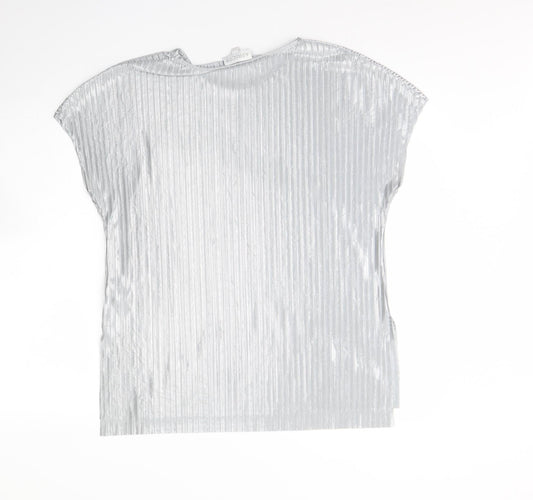 Apricot Womens Silver Polyester Basic Blouse Size 10 Round Neck