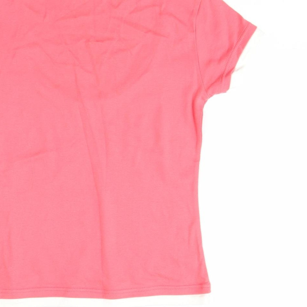 Brand and care label for Editions women’s pink cotton basic blouse, size UK 12, round neck