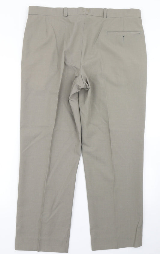 Marks & Spencer Mens Brown Polyester Dress Pants Trousers Size 34 in L29 in Regular Hook & Eye