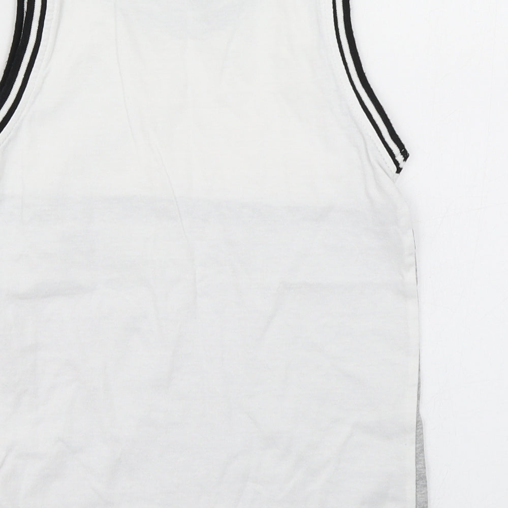 Brand and care label for George boys’ grey colourblock cotton basic tank, size 5-6, years crew neck