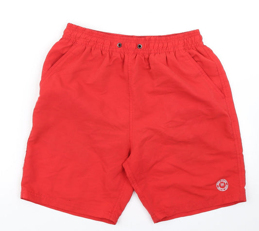 River Island Mens Red Polyester Athletic Shorts Size S L6 in Regular Drawstring