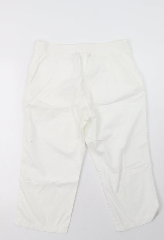 bonmarch Womens White Cotton Cropped Trousers Size 12 L22 in Regular Button